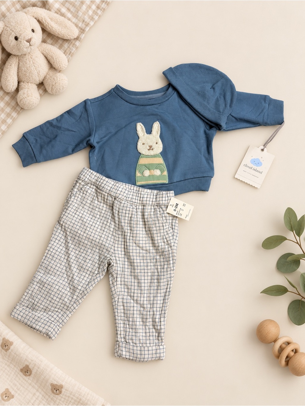 Target Blue Bunny Appliqué Pajama Set with Plaid Pants